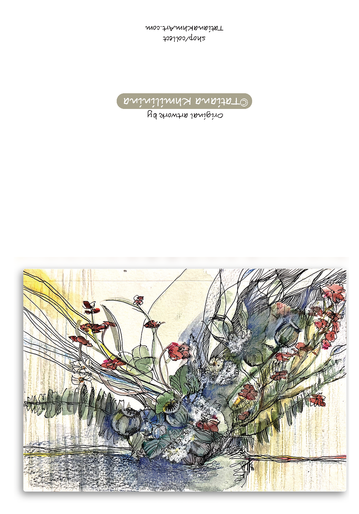 Artistic depiction of a floral elements on a white background. Watercolor. Signed by artist. 